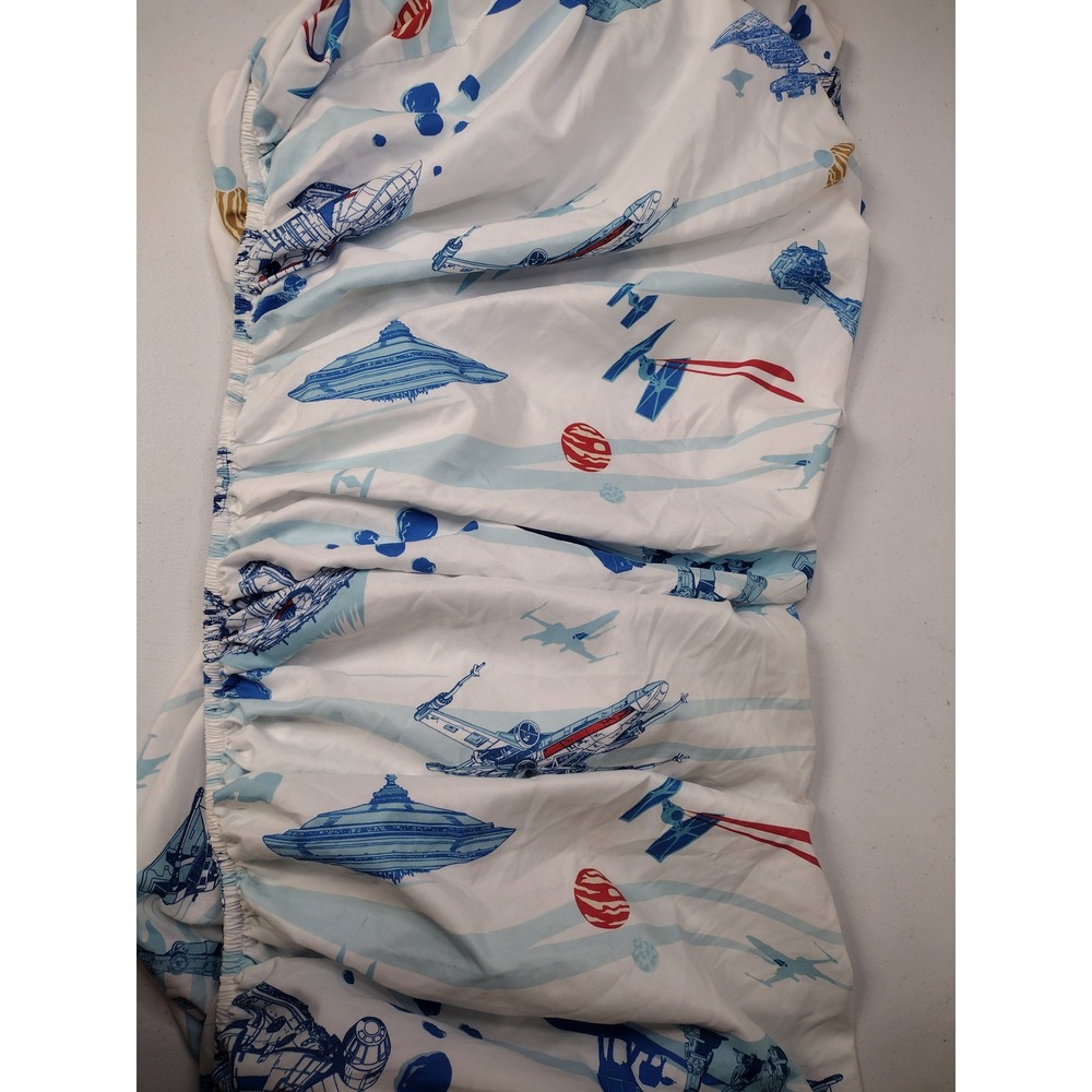 Star Wars Full Fitted Sheet Millennium Falcon X-Wing Spaceship Print Blue White